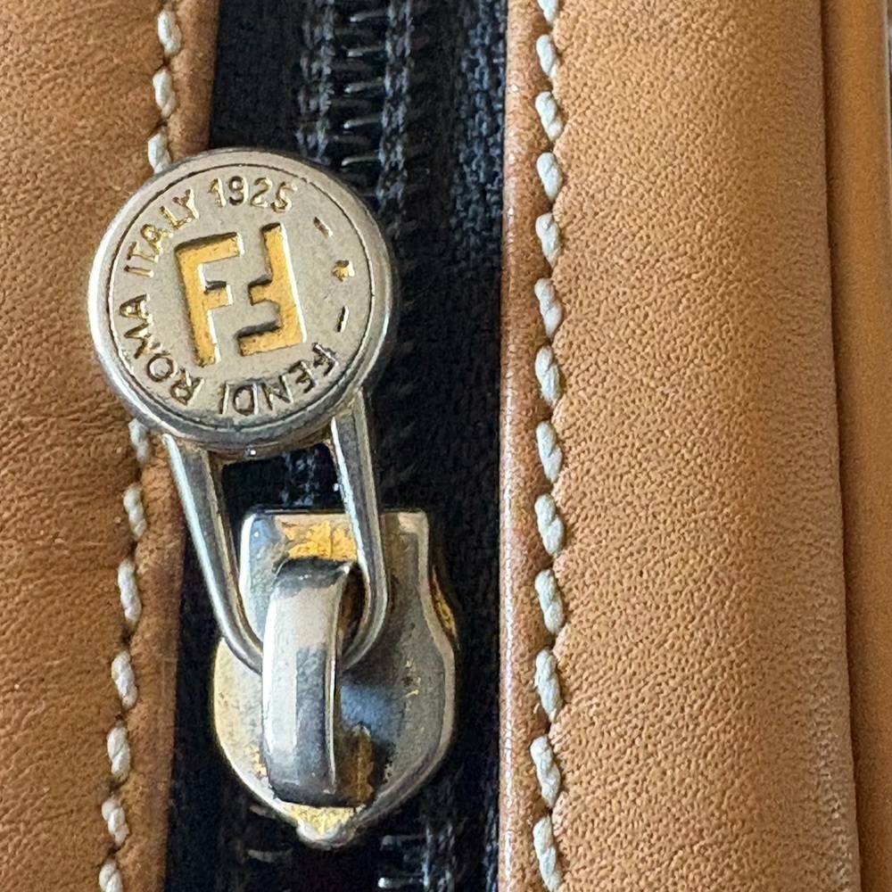 Vintage FENDI ROMA 1925 Brown and Tan Canvas and Leather Crossbody Bag - Picture 9 of 15